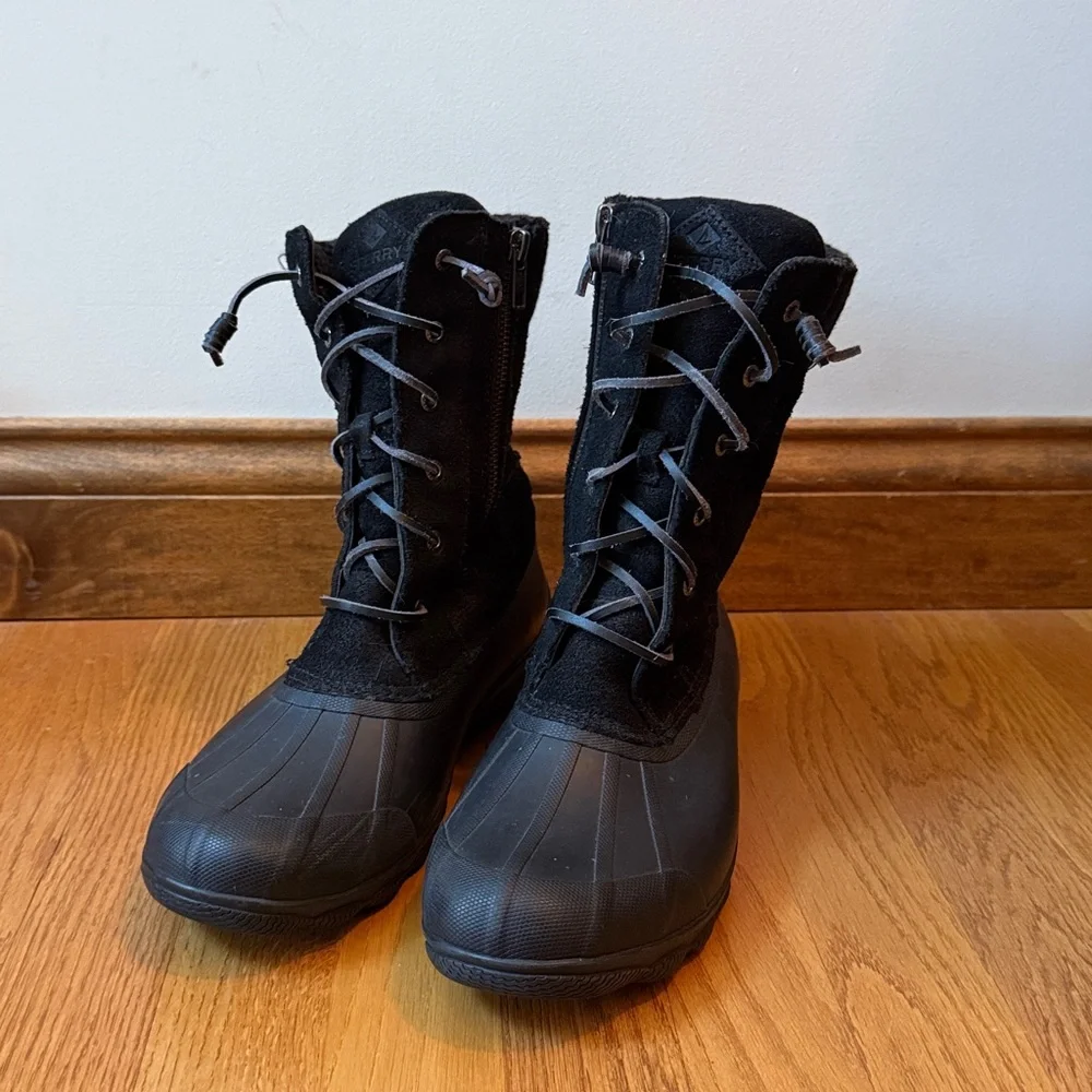 Sperry Syren Misty Black Duck Boot Side Zippers Size 9